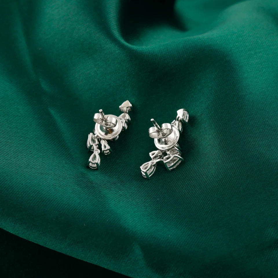 925 Silver moissinite fancy cut earring, for regular and party use.