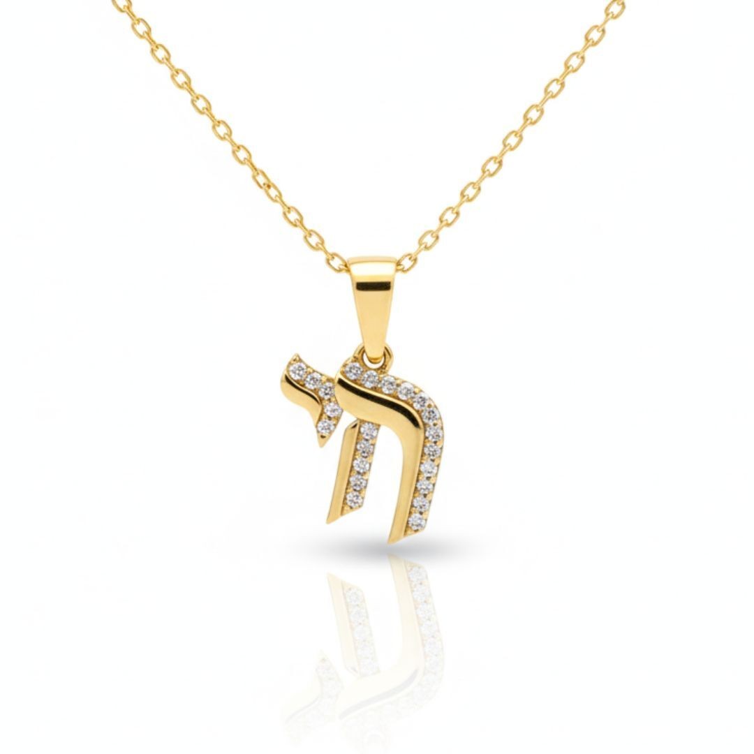 Pave Chai Necklace 925 Yellow Gold Plated CZ 16-18″ Delicate Chain