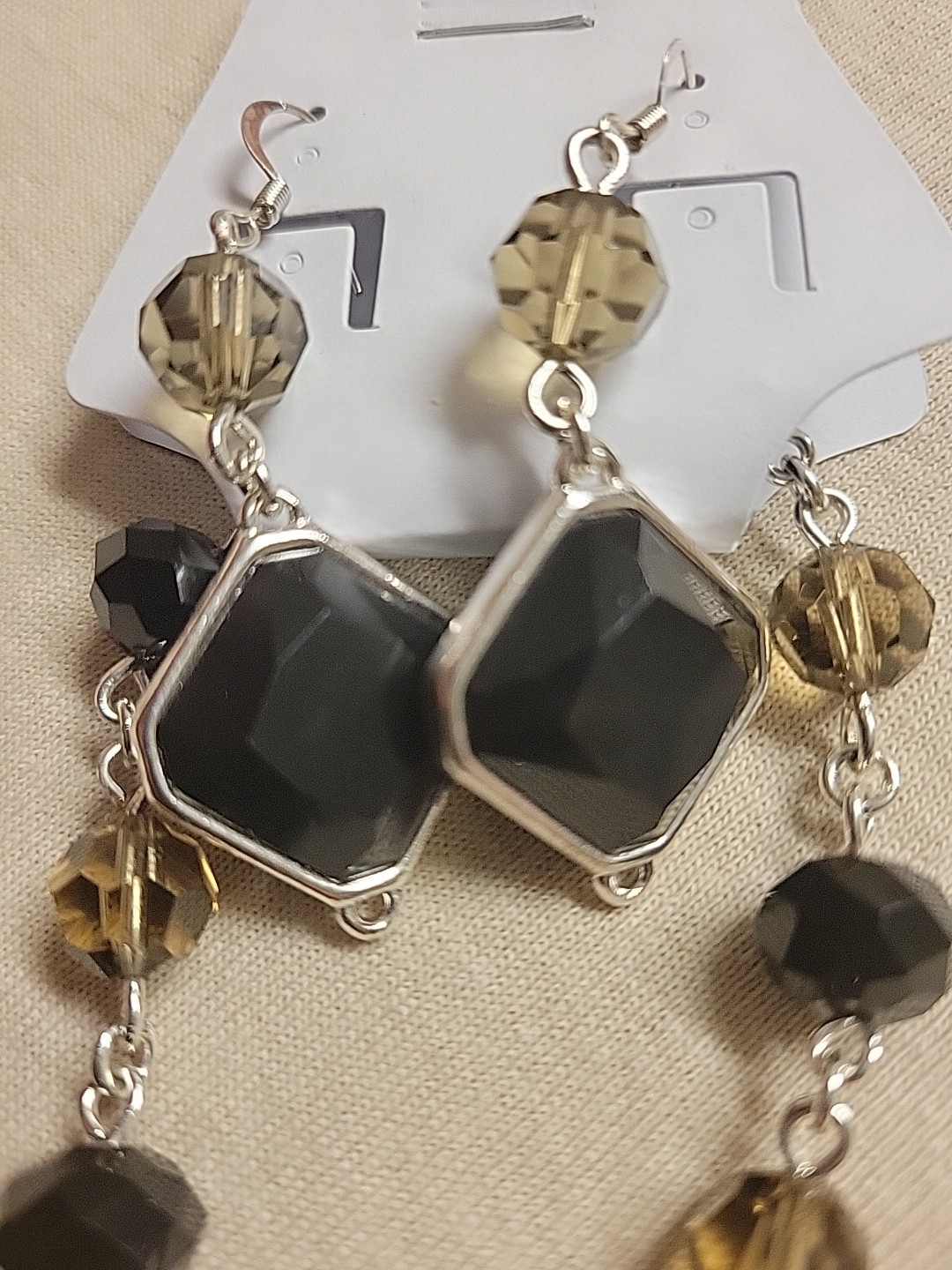 Earrings And Bracelet Black Stones & Green With Metal Brooch