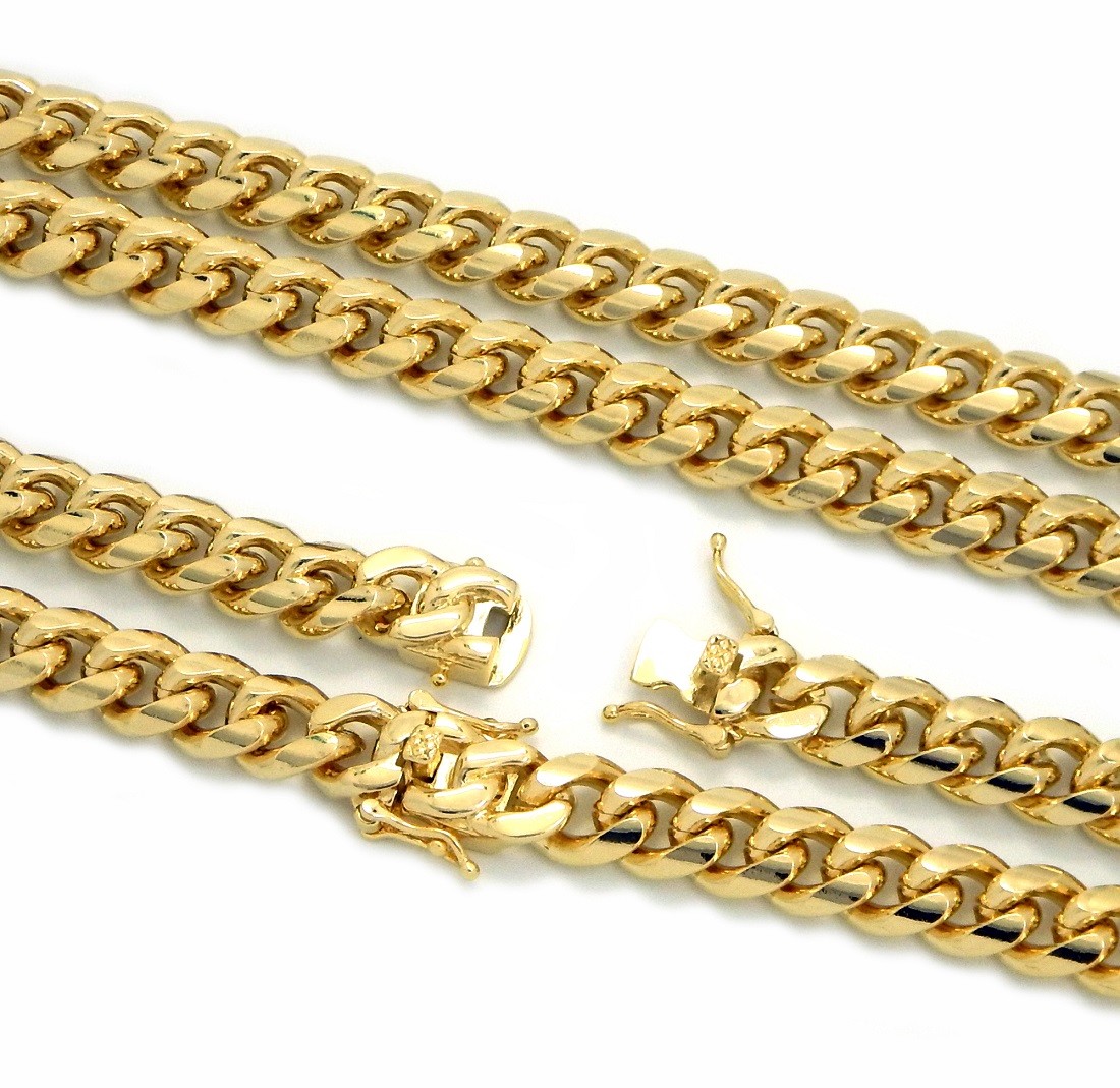 Mens Heavy 10mm 24″, 26″, 30″ Miami Cuban Link Chain 14k Gold Finish Necklace