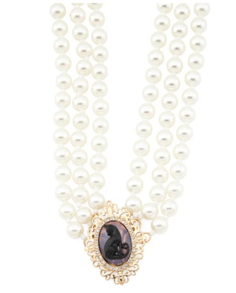 NWT BETSEY JOHNSON BLACK CAT TORSADE FAUX PEARL NECKLACE HALLOWEEN