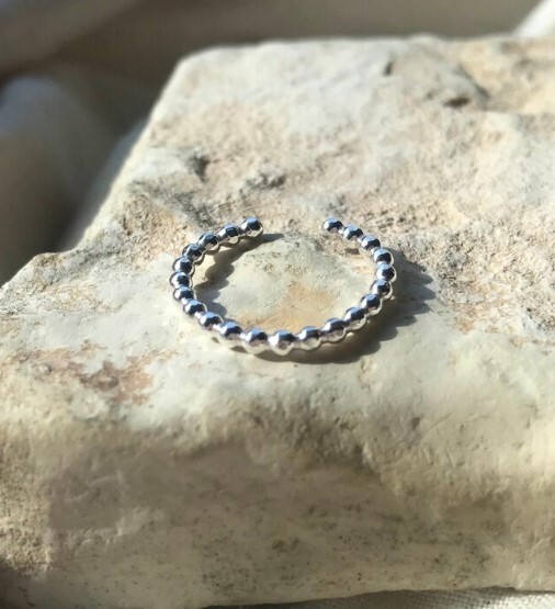 Solid Metal Women’s Birthday Gift 925 Silver Adjustable Beaded Toe Ring