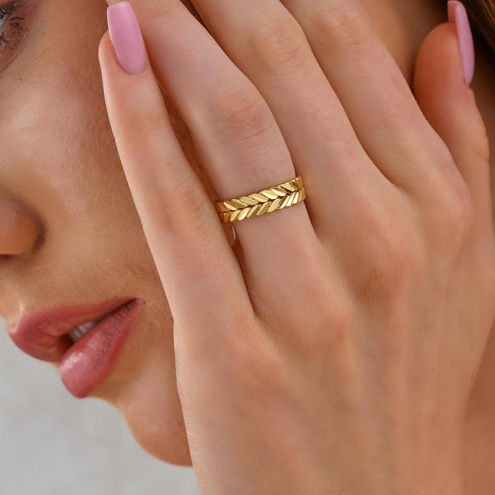 Wheat Pattern Ring Handmade Engagement Ring Gold Plated 925 Silver Ring