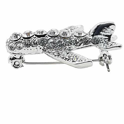 Crystals Airplane Flight Attendant Uniform Rhinestone Brooche Pin Silver Tone