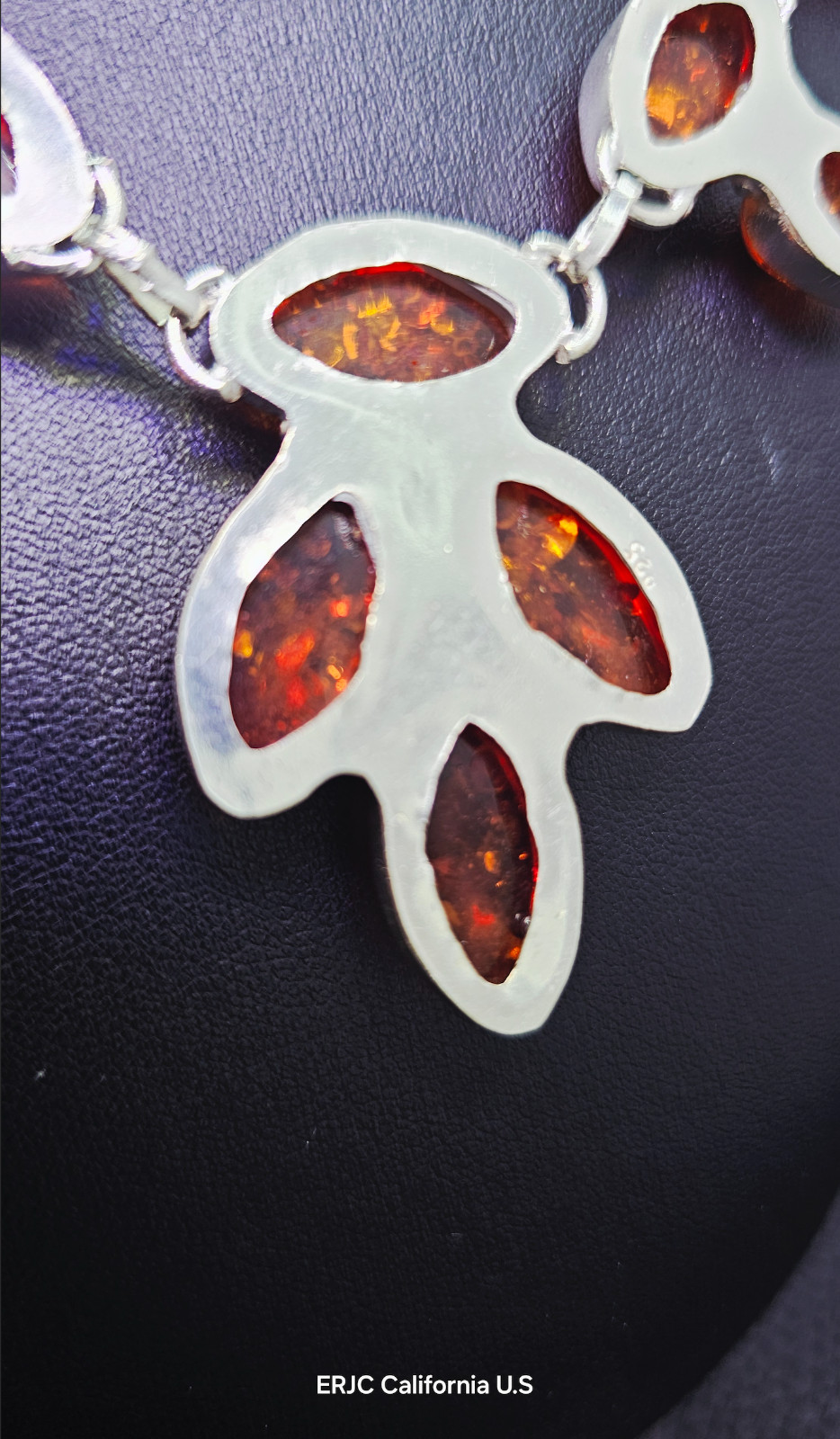 Orange Oval Pear Baltic Amber Artisan Sterling Silver, 925 Necklace 20.5 inch