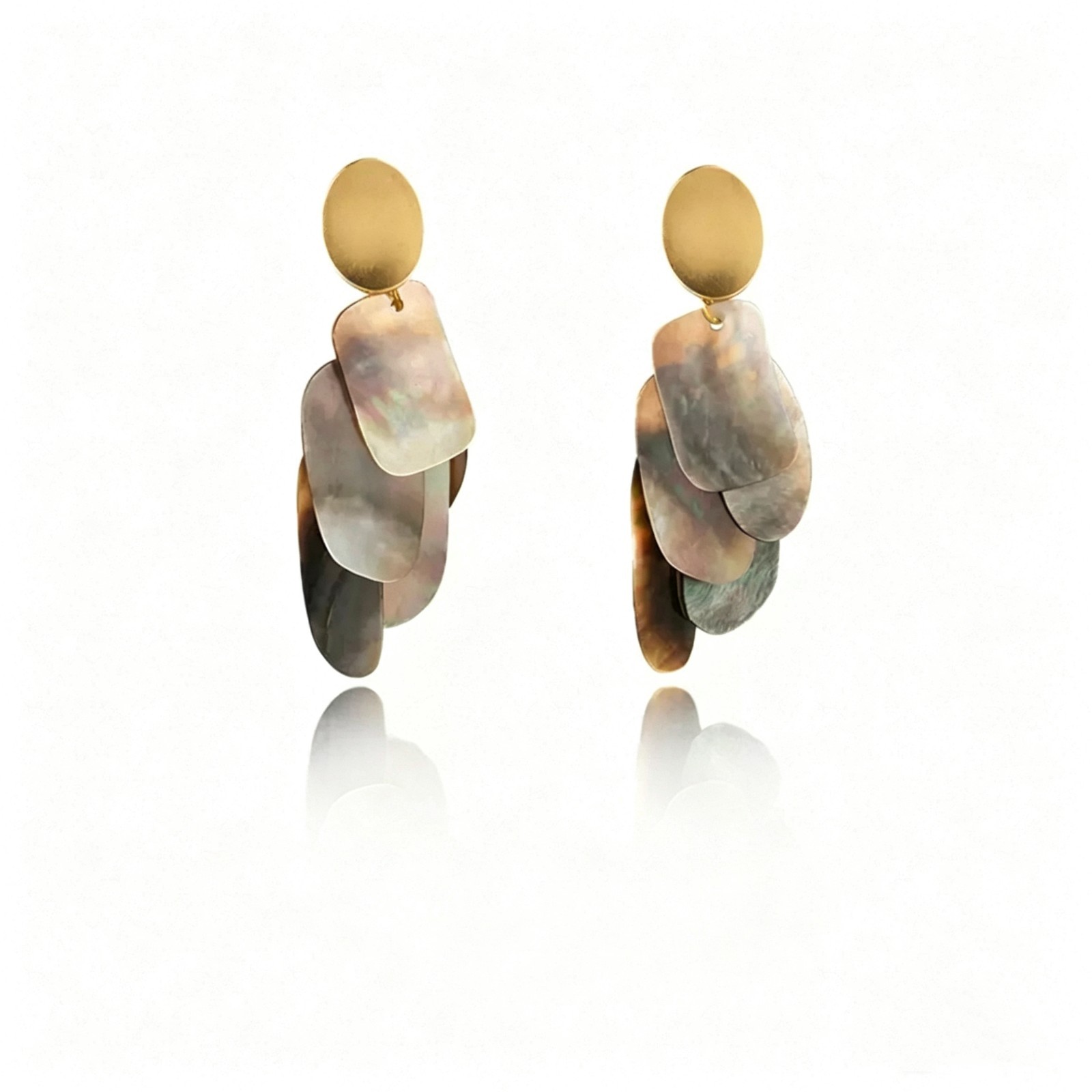 Handmade Natural Abalone Shell Earrings,925 Silver Post Gold Plated Brass