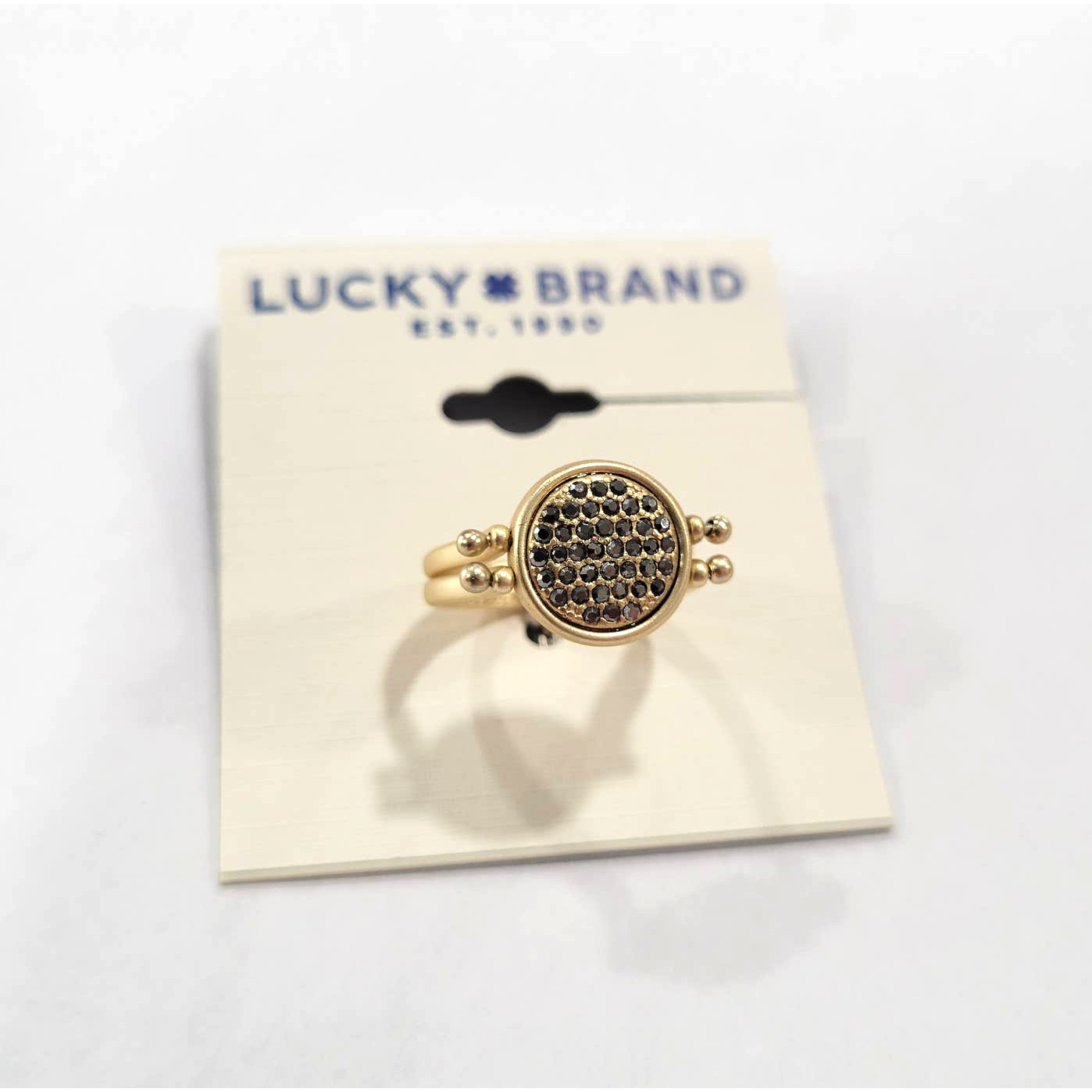 Lucky Brand Gold-Tone Pave Circle Statement Ring NWT Size 7