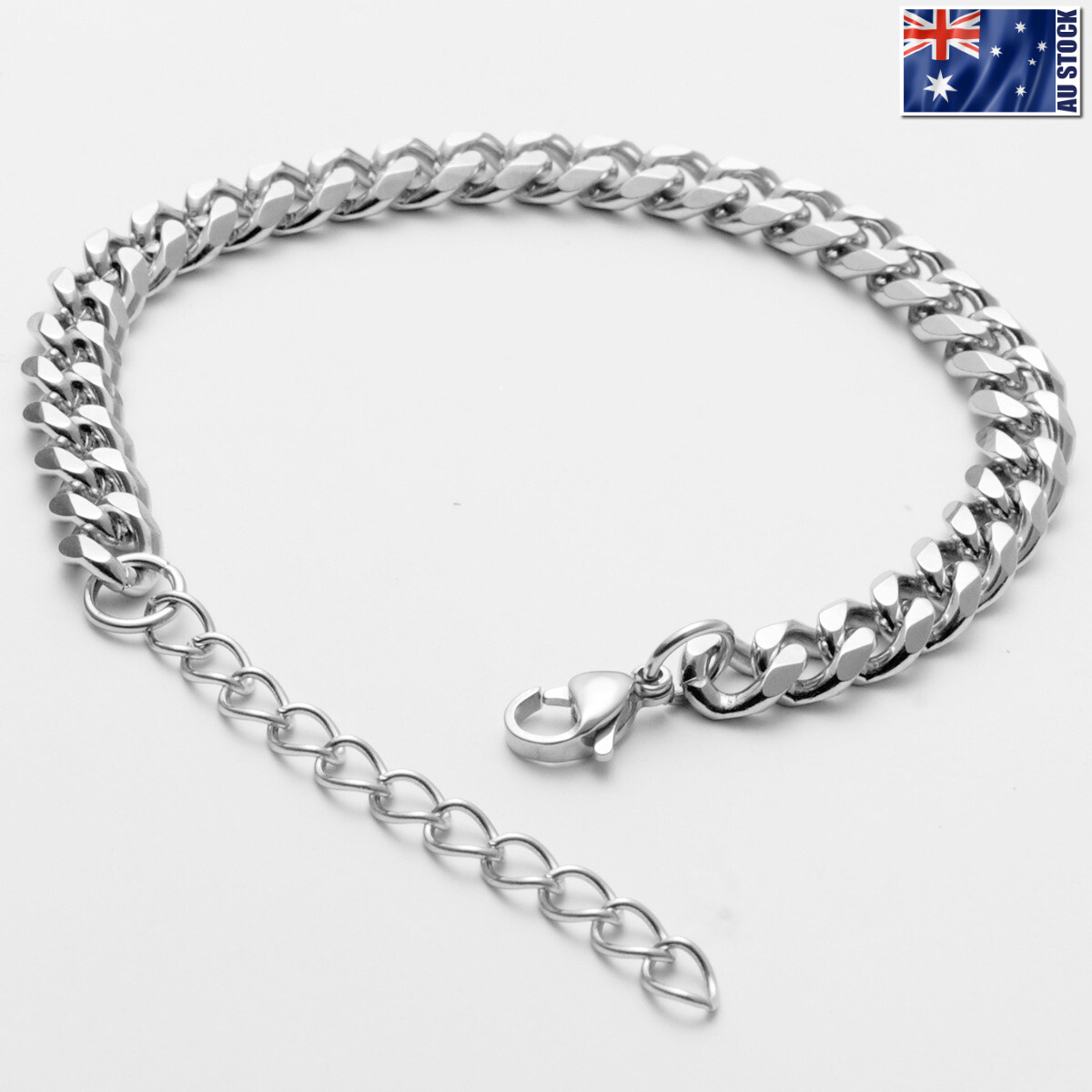 5-7mm 316L Stainless Steel Solid Curb Link Chain Bracelet Men’s Women’s 7″ 8″ 9″