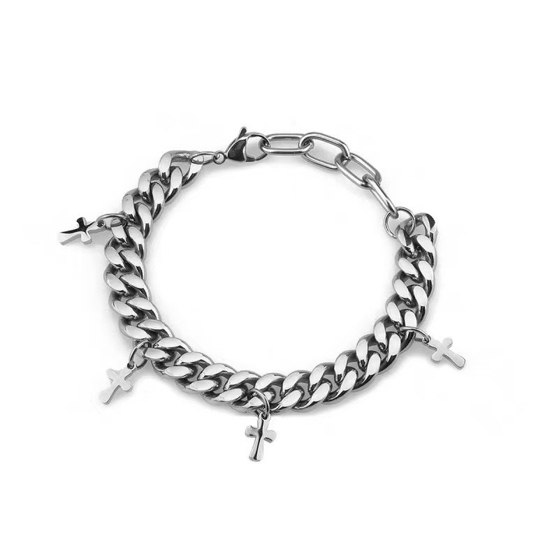 Silver Titanium Steel Alloy Thick Cuban Bracelet Charms Unisex Wrist Jewelry