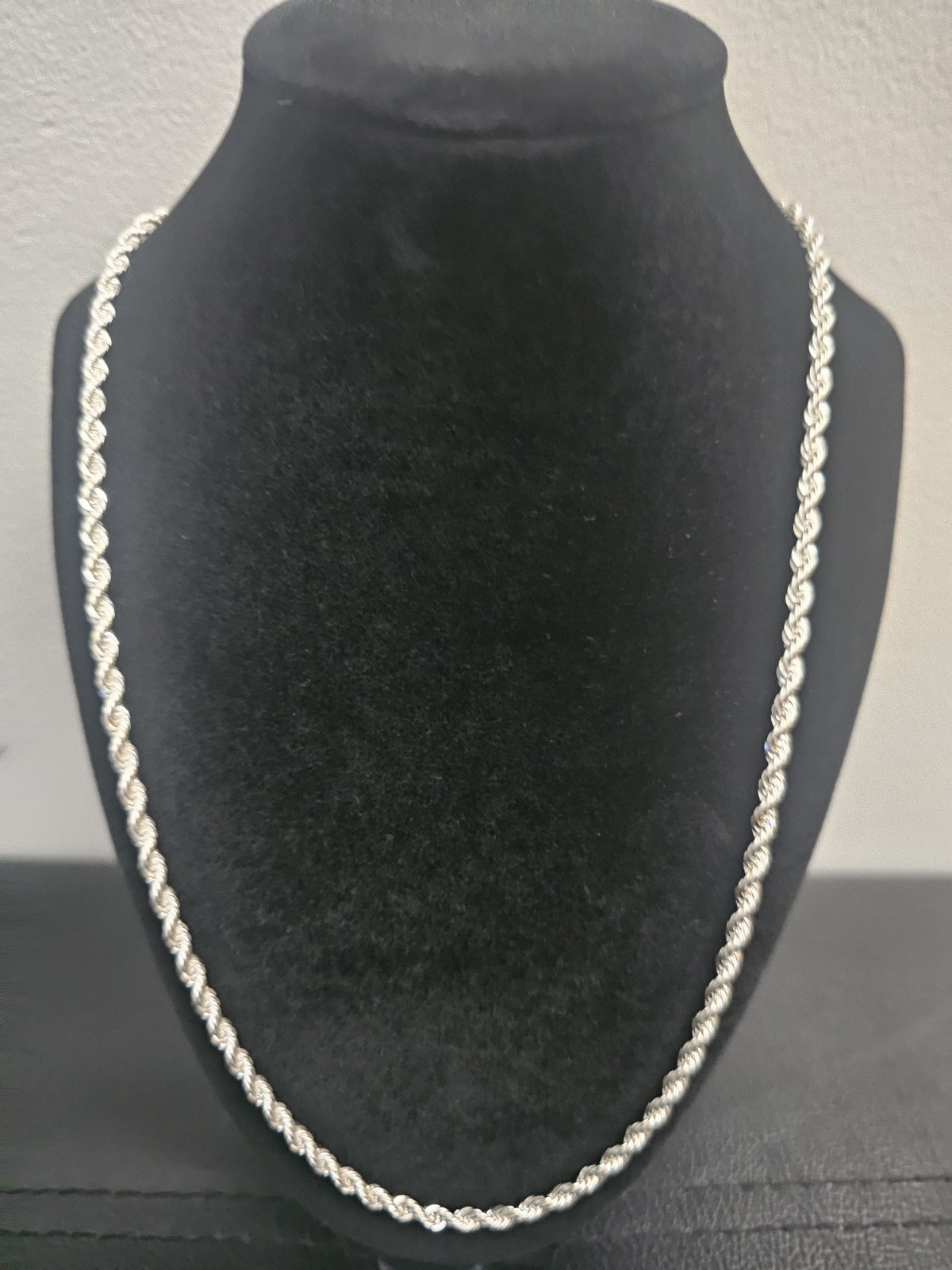 24 inch- 925 stamped Silver plated Stainless steel 3.8mm Rope Chain w pouch