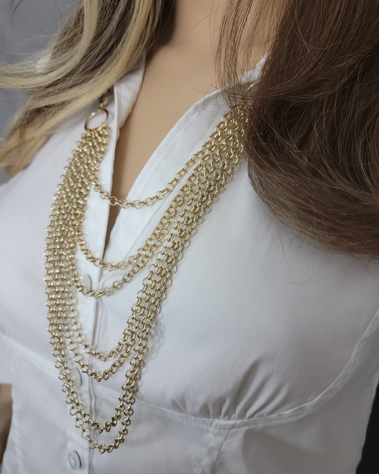 Multi Strand Layered Chain Link Bib Necklace Gold Tone Womens Jewelry 20-24″