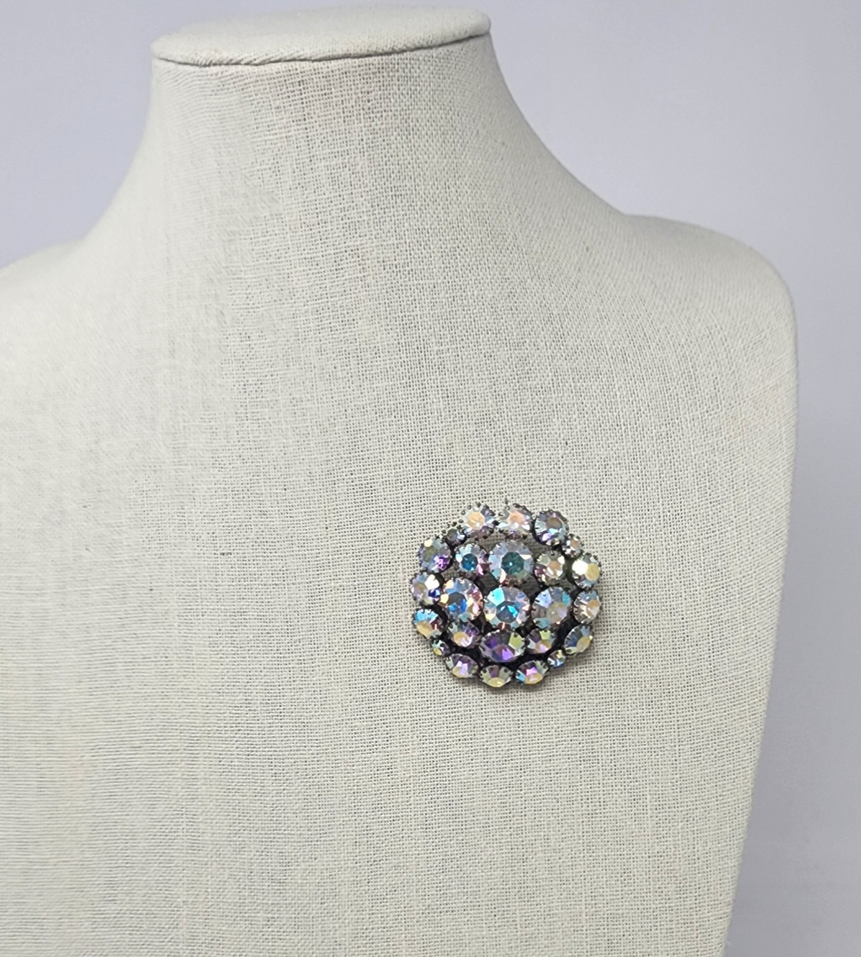 Statement Brooch Pin Areola Borealis Rhinestone Round Dome Encased Faceted
