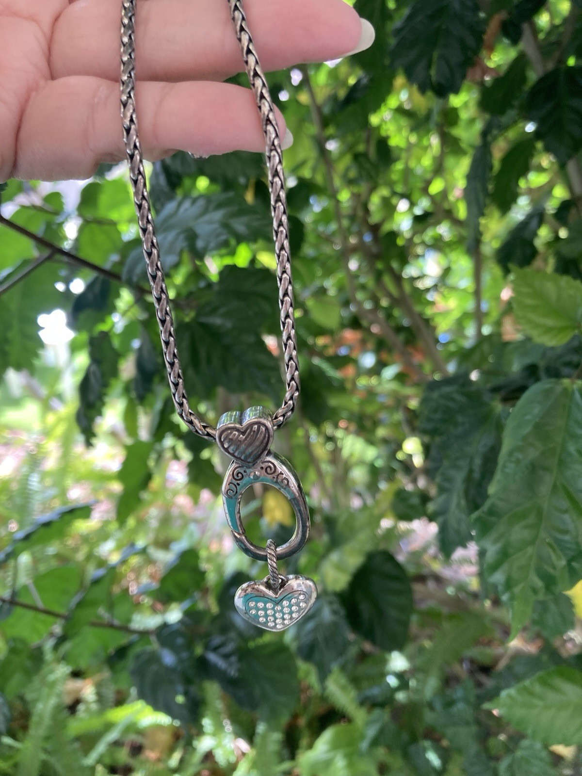BRIGHTON Silverplated ABC Hook Heart Add A Charm Necklace – Crystal Heart Charm