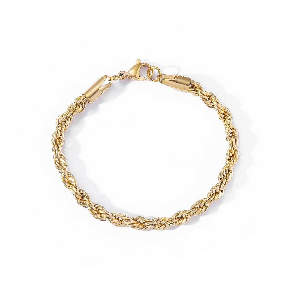 3-7mm Woman Man 18k Gold Plated Stainless Steel Rope Chain Bracelet Bangle 7-9”