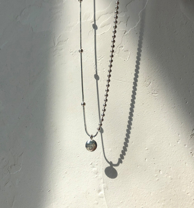 Silver Lucky Dots Ball Choker Simple Bead Beaded Pendant Mismatch Chain Necklace