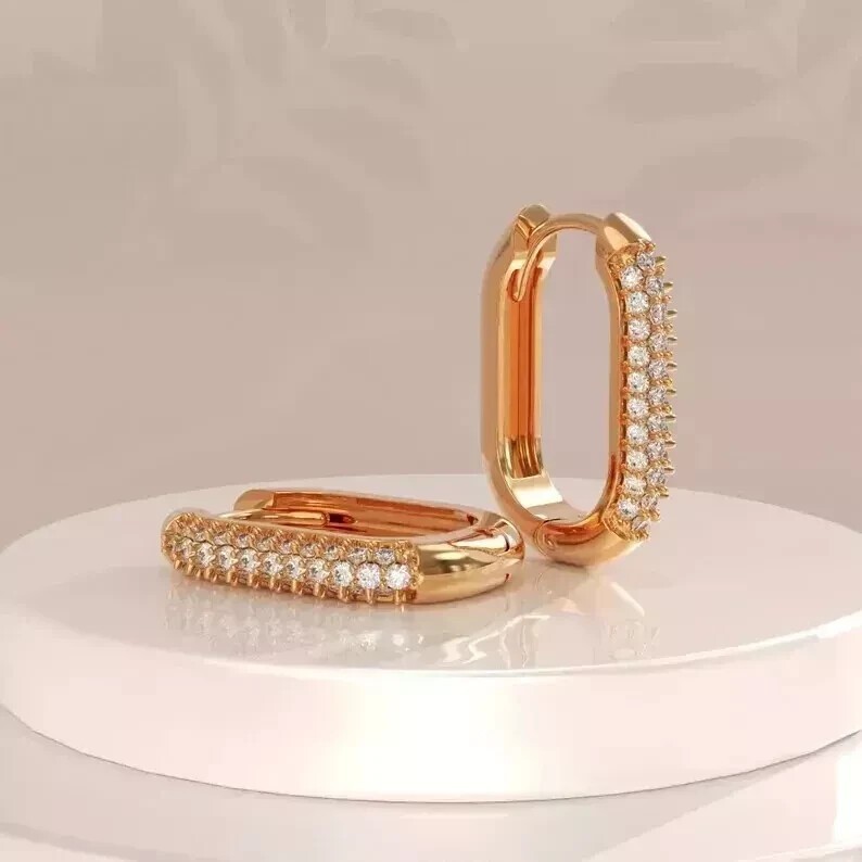 Round Cut Simulated Diamond Beautiful Hoop Earrings In 14k Yellow Gold Plated