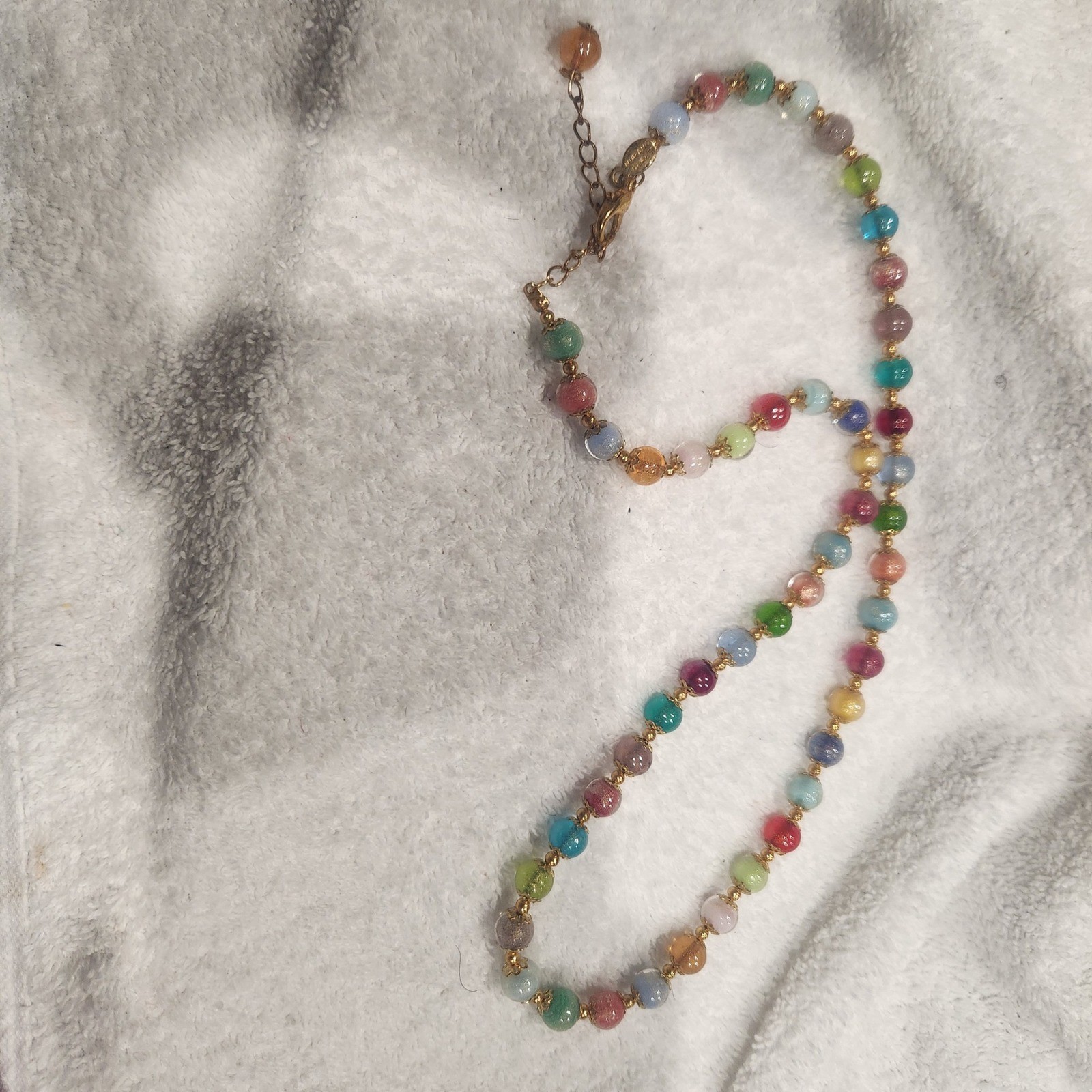 Murano Glass Necklace and bracelet Multi Color Beaded Gold Tone set