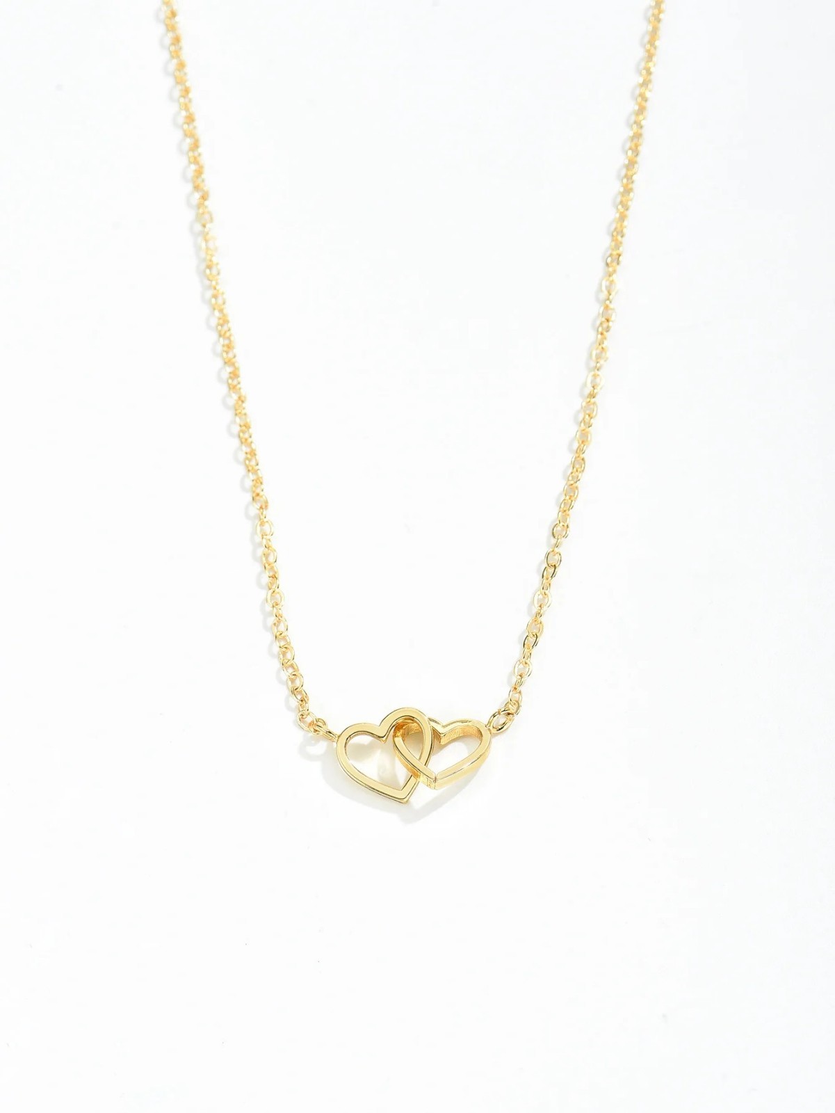 Tiny Double Hollow Heart Necklace Women Love Pendant Chain Valentine Gift