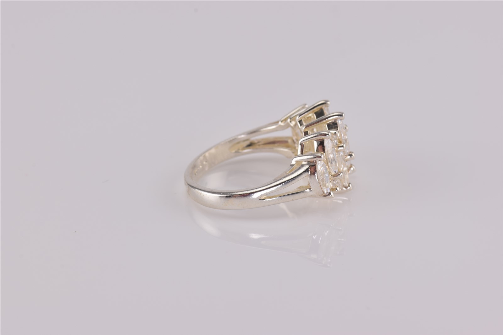 Sterling Silver Stacked & Staggered Marquise Cubic Zirconia Band Ring 925 Sz: 5