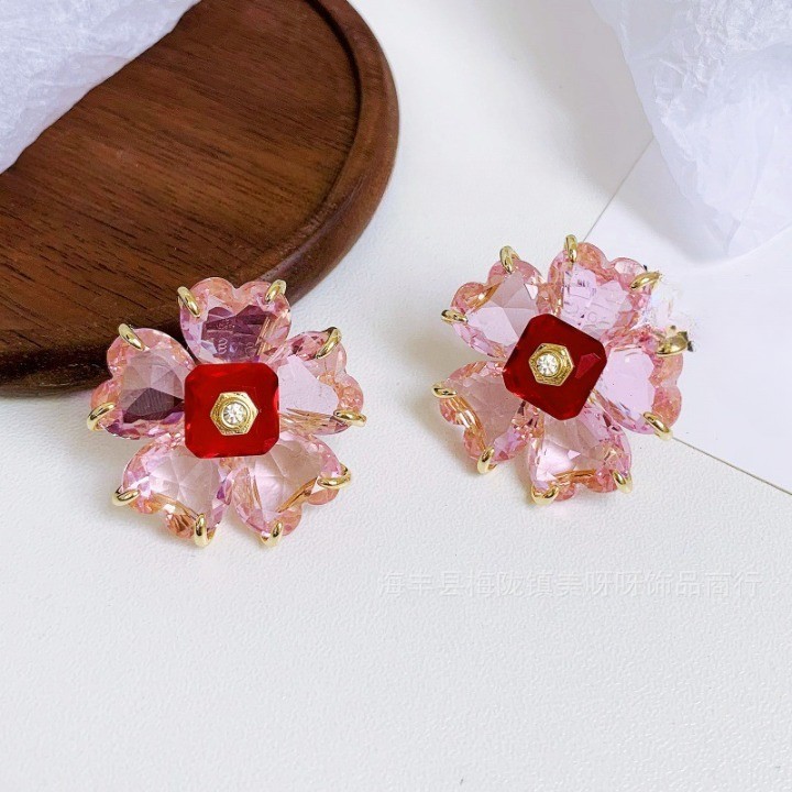 SWAROVSKI Pink Flower Crystal Florere Stud Earrings