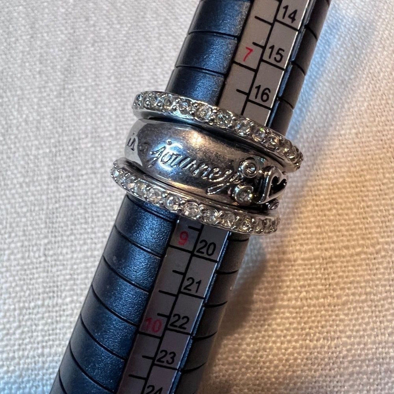 Rings Set of three stackable silver plated with engraved message Sz 8 1/2