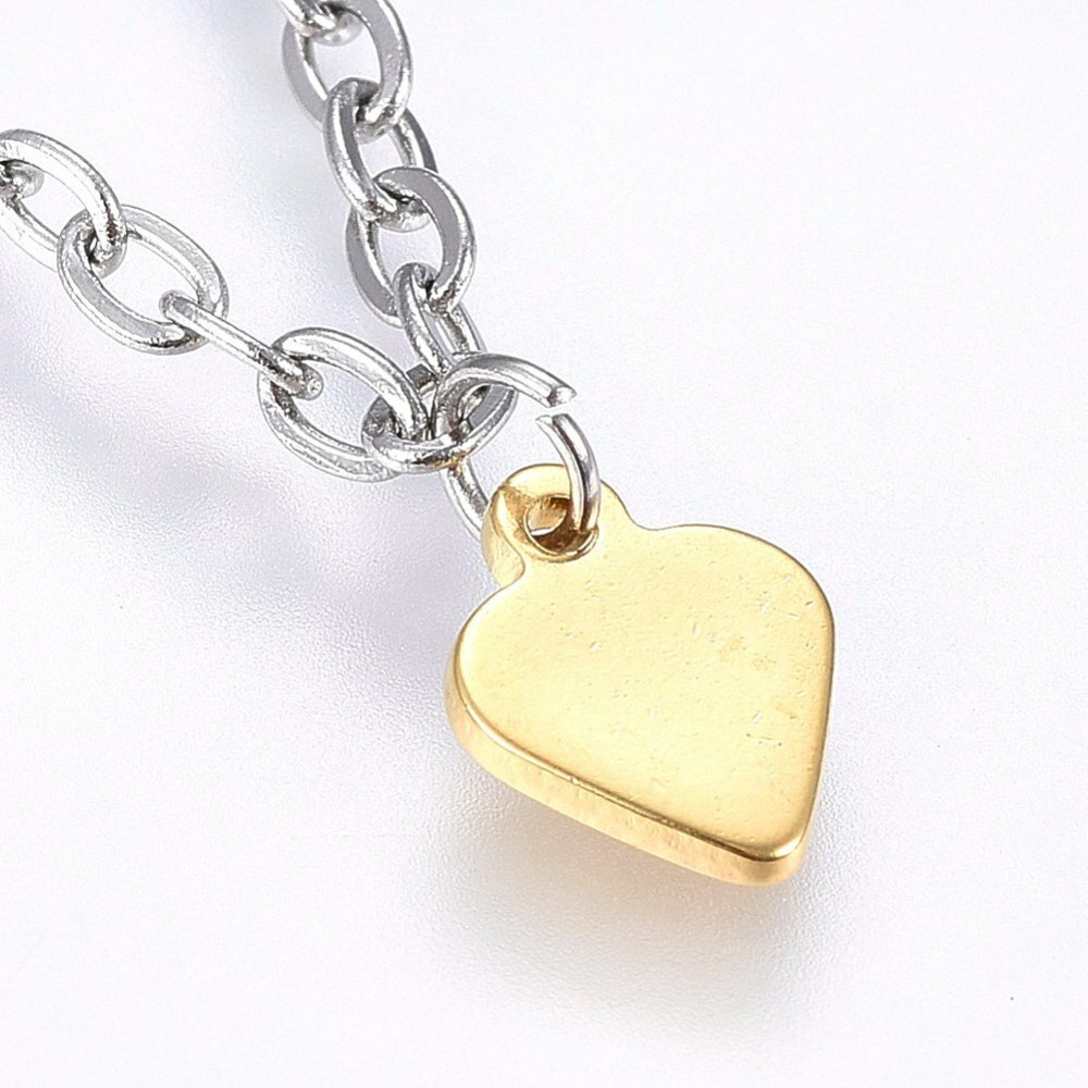 Stainless Steel Charm Bracelet Lobster Heart Gold Silver Color 7.8″ 2.5mm A68