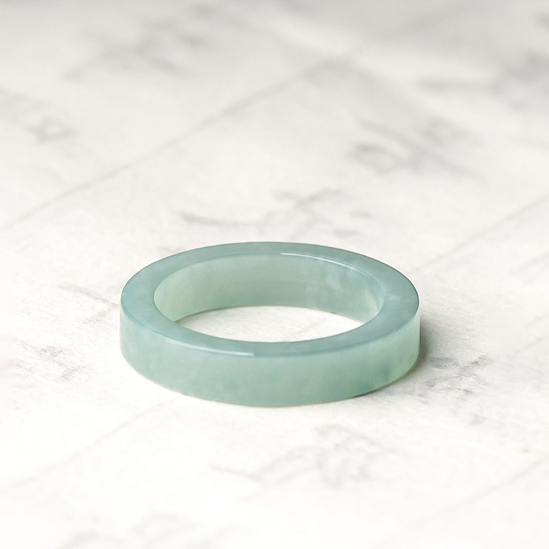 Natural A Grade Old Pit Ice Blue Water Jade Ring Couple Band with Certificate