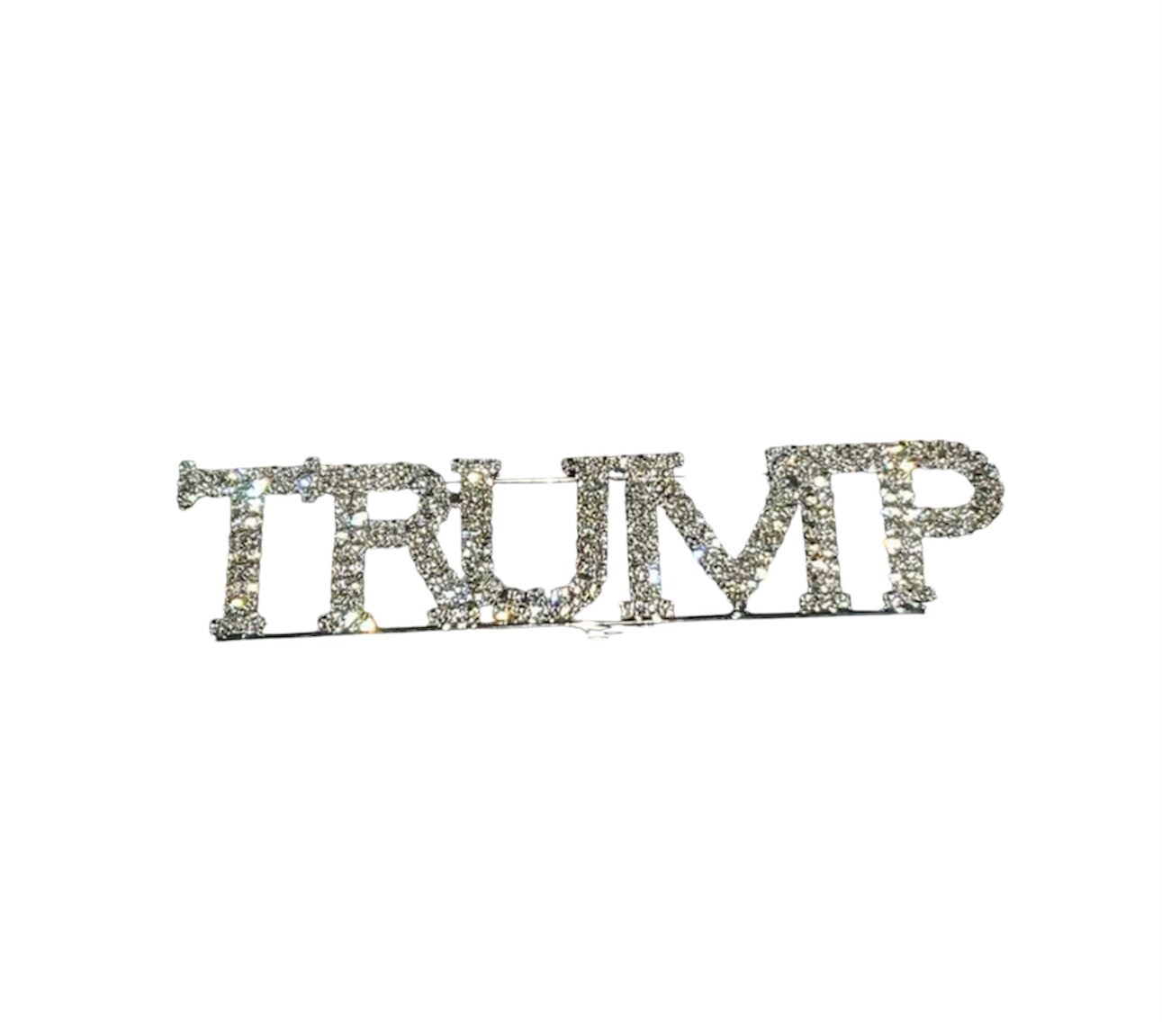 TRUMP MAGA Republican GOP Sparkly BLING Rhinestone Crystals Silver BIG BroochPin