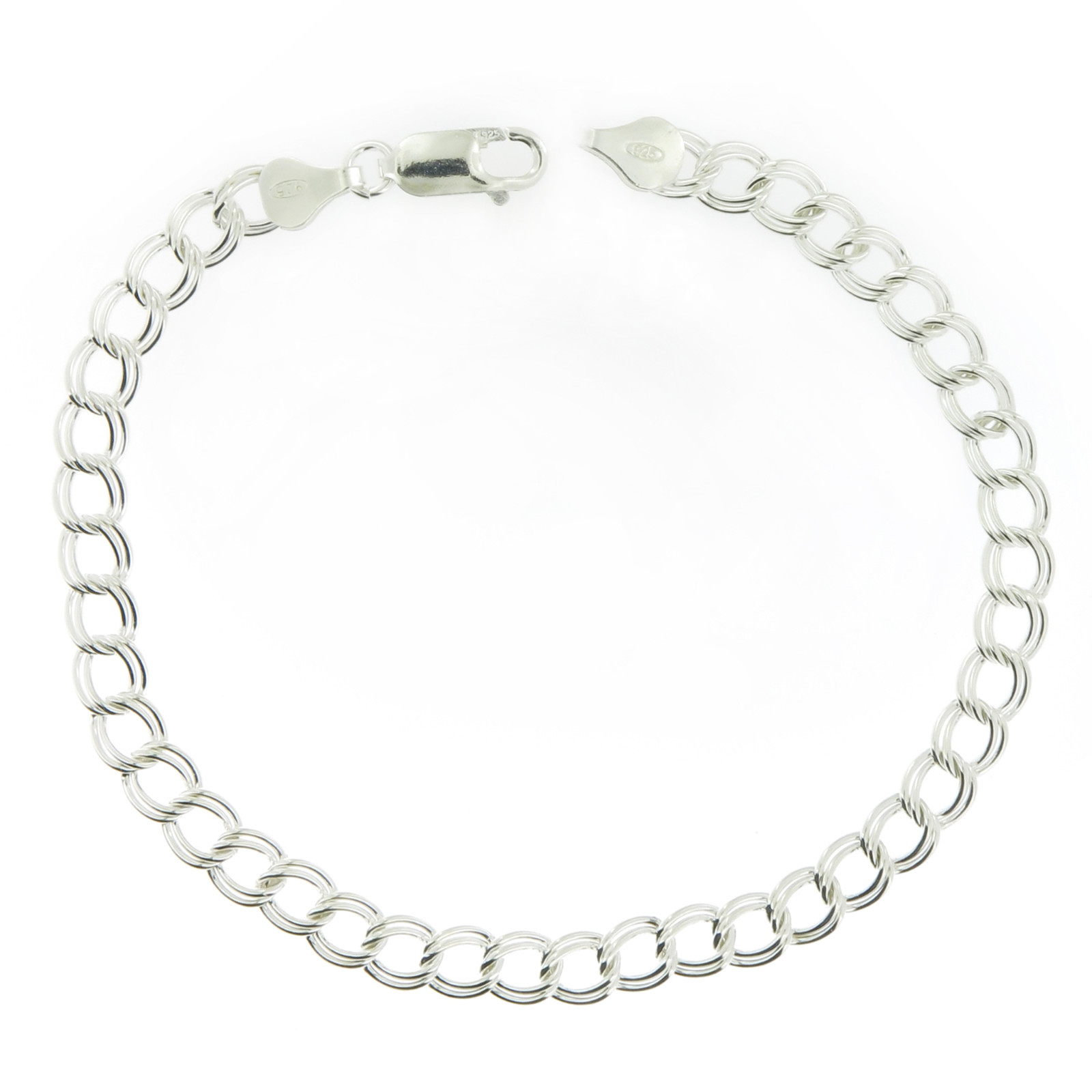 925 Sterling Silver Double Link Parallelo Charm Bracelet and Anklet All Sizes