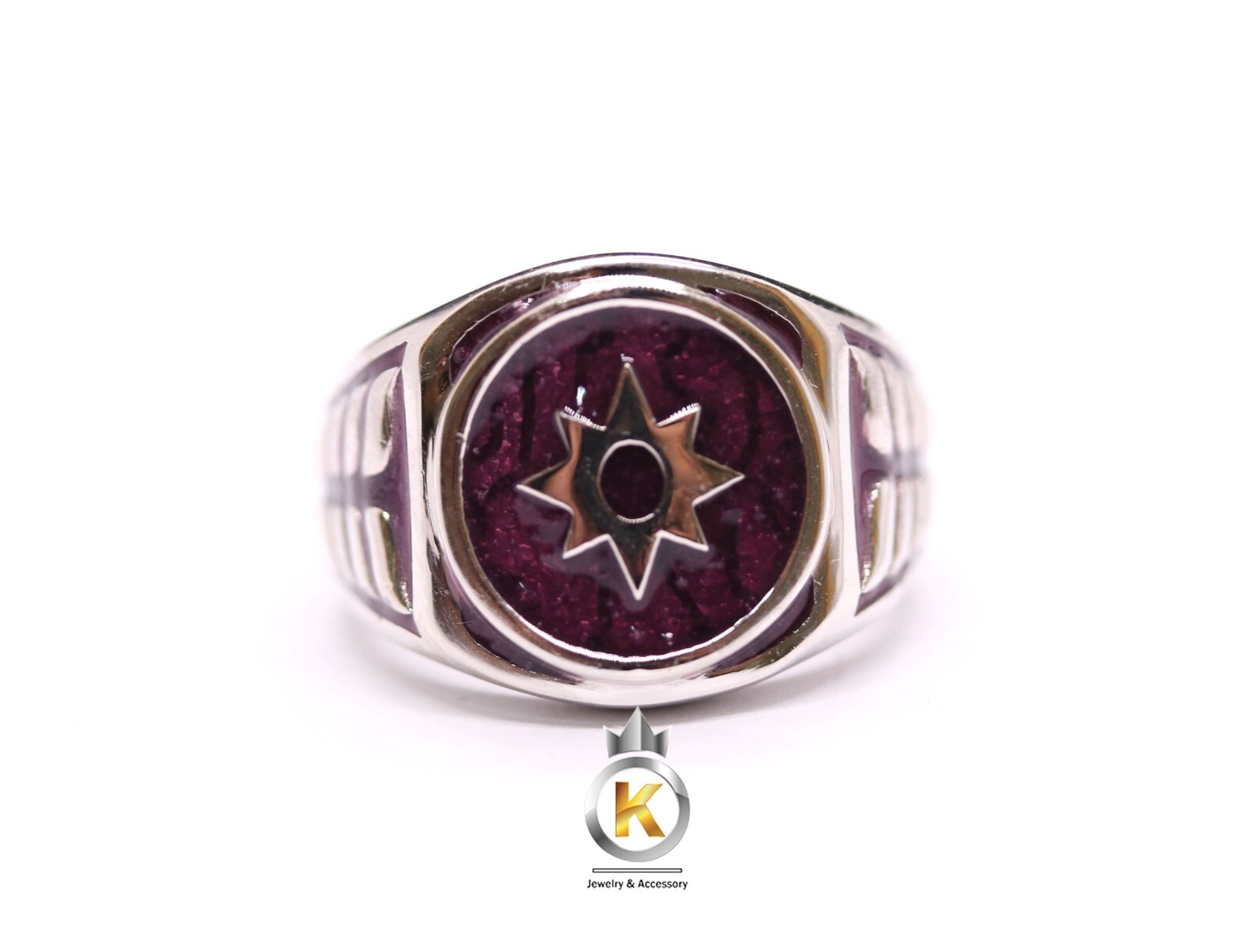 Star Ring Star Sapphire Ring Silver 925 Purple Enamel Star Sapphire Lantern Ring