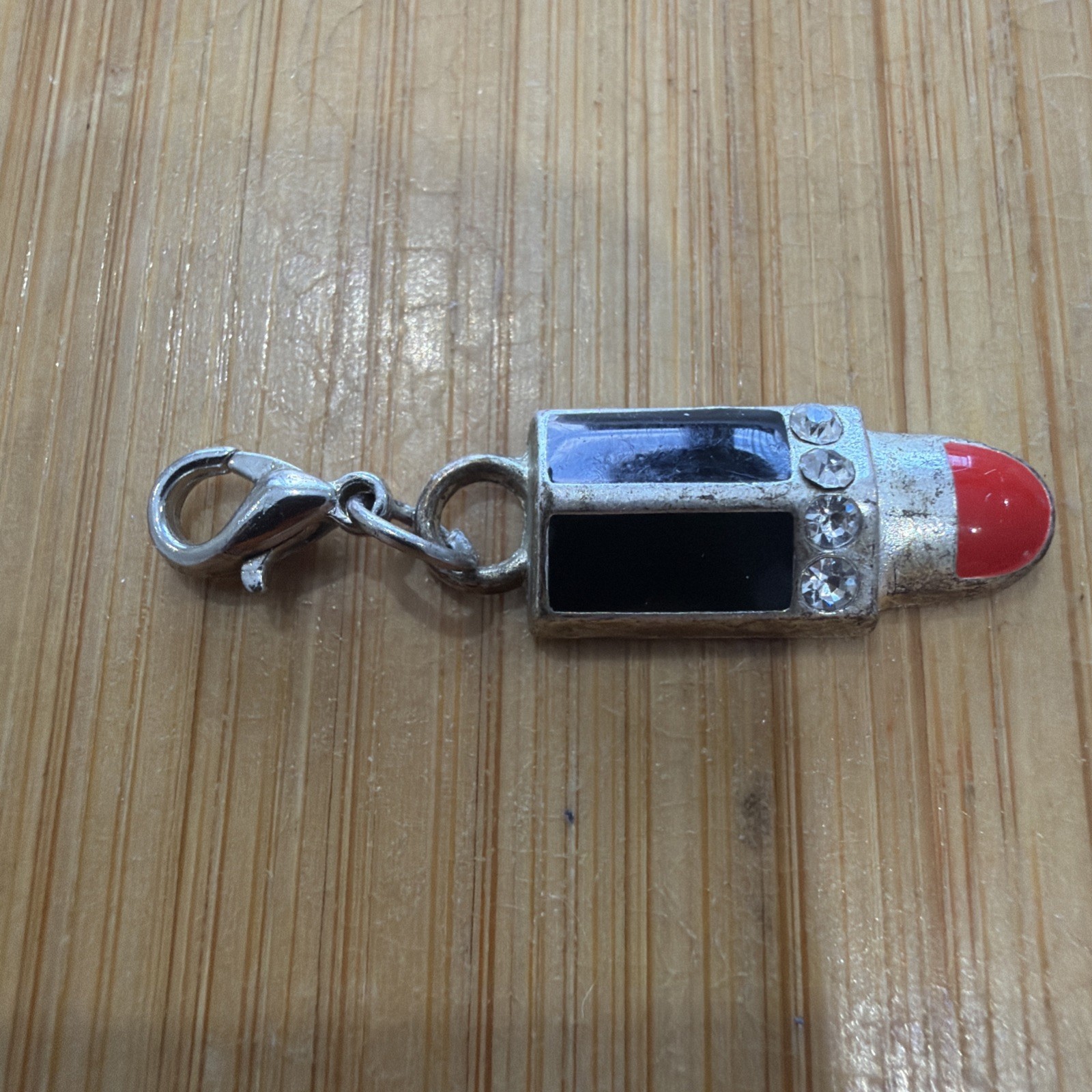 Black and Red – Enamel – Lipstick – Dangle Charm – Silver tone – Lobster Hook
