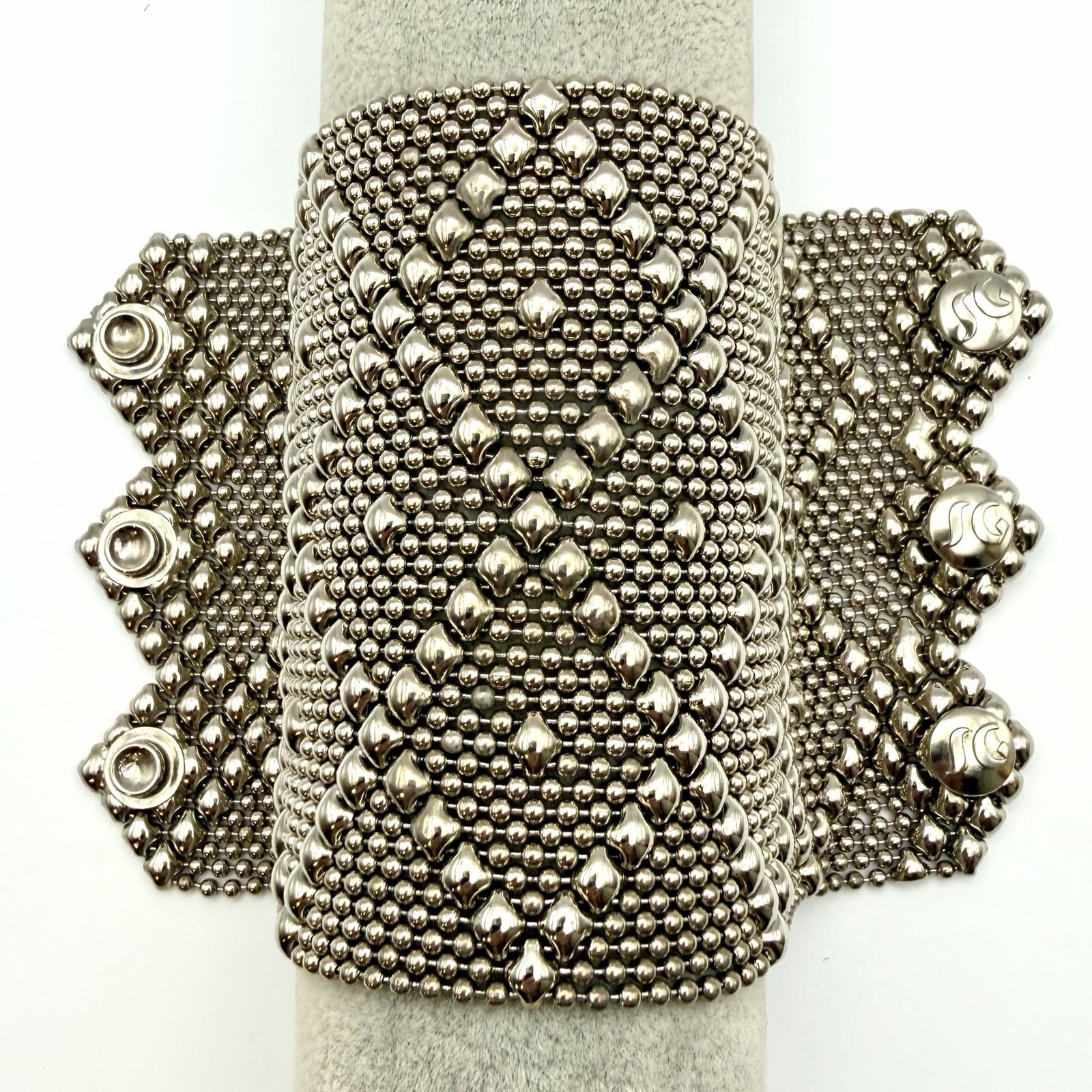 Vintage 1990s SG Liquid Metal Sergio Gutierrez B11-AS Wide Cuff Bracelet 7 Inch