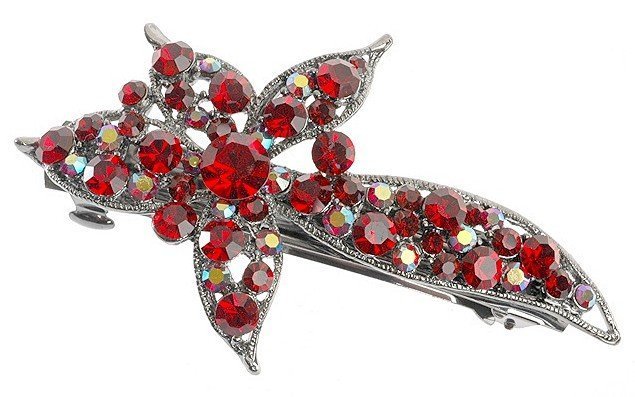 Debenhams Siam Red Starburst Flower Hairclip Clip Barrette W/ Swarovski Crystals