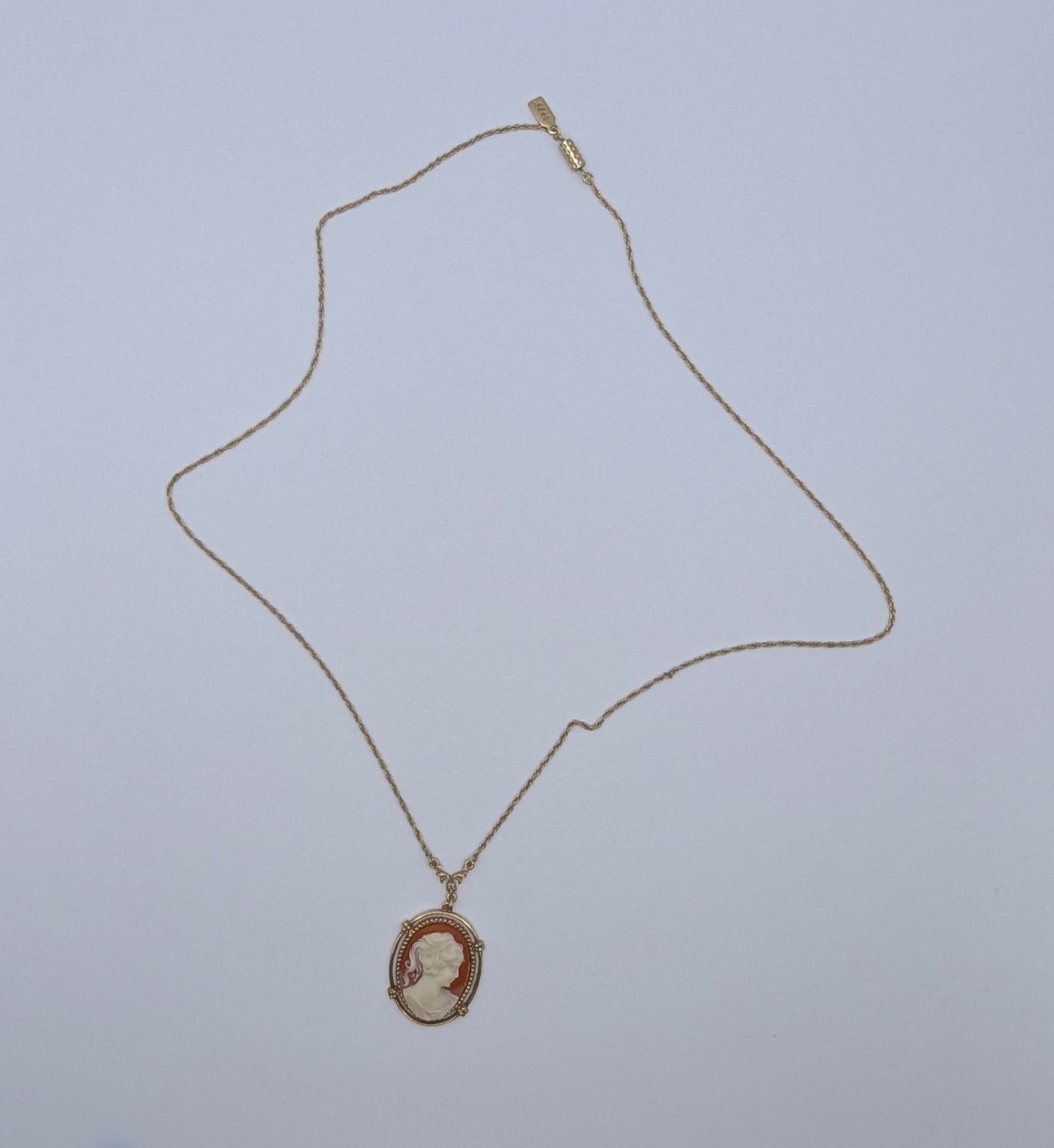 1928 Jewelry Cameo Pendant Necklace Coral White Gold Tone Victorian Revival