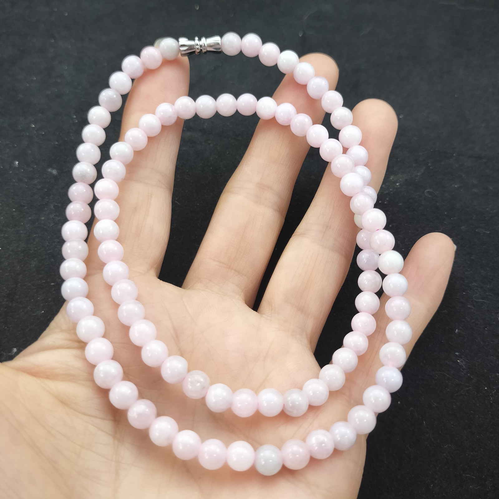 Certified Pink Natural Type A Jade Jadeite Carved 5.8MM Bead 520MM Necklace