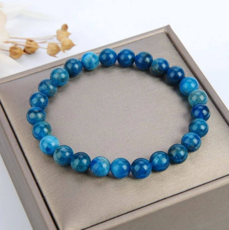 Blue Apatite 6mm Crystal Beads Healing Reiki Balance Stretch Bracelet Xmas Gift