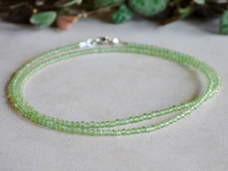 2mm Peridot Crystal Gemstone Faceted Beads Dainty Choker Necklace Minimalist