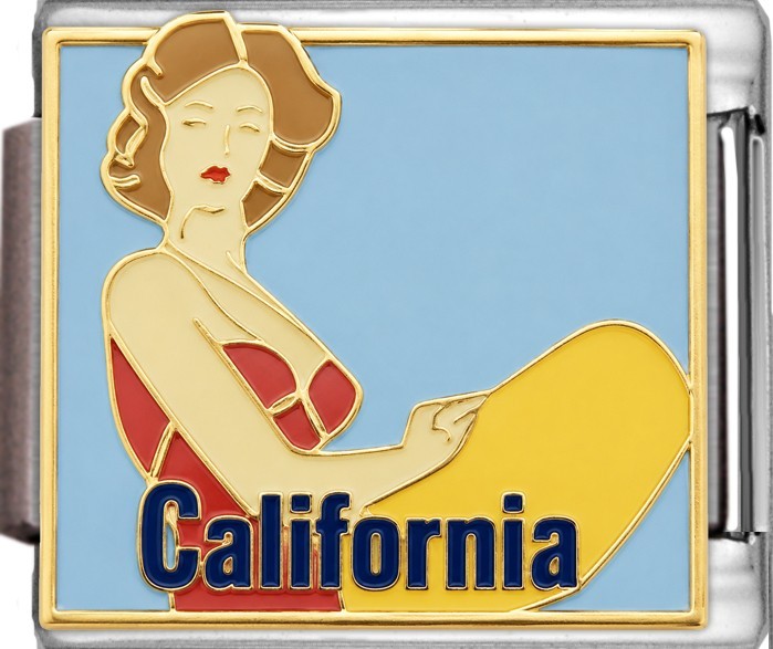 California Female Surfer Enamel 9mm Italian Charm Bracelet Link Beach Travel