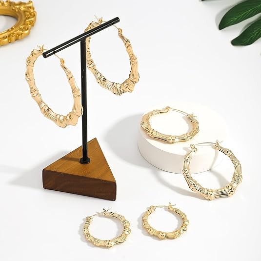 3 Pairs Fashion Bamboo Hoop Earrings For Women, Big Hoop Earring For Party/Daily