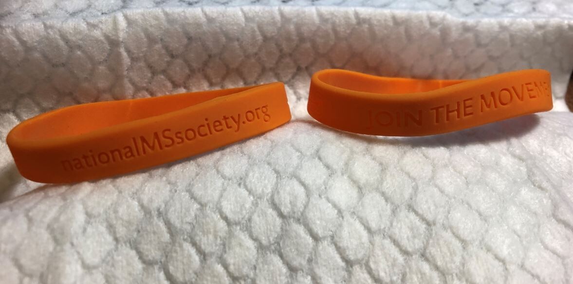 MS MULTIPLE SCLEROSIS AWARENESS ORANGE SILICONE BRACELET JOIN THE MOVEMENT 2/PK