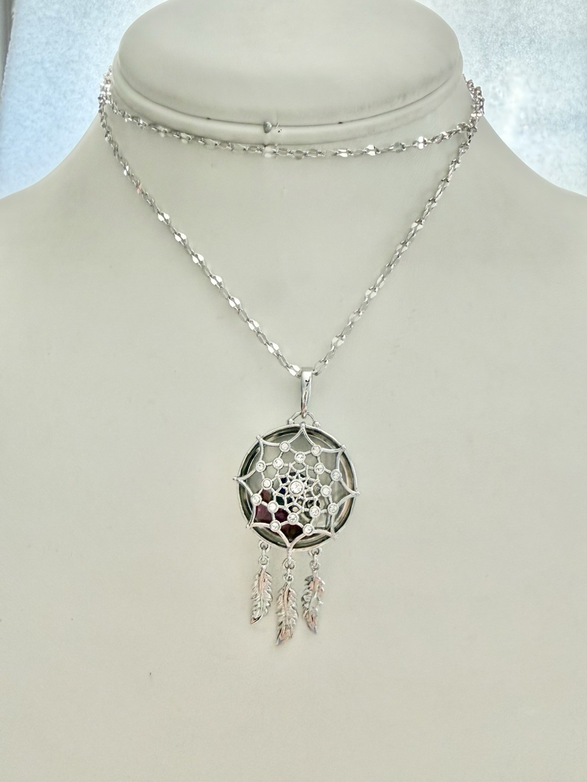 New ORIGAMI OWL Silver & Crystals Dream Catcher Locket 26” Necklace W/9 Charms