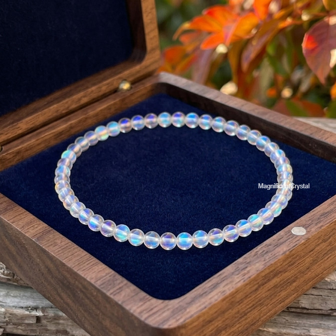 1PCAngel Aura Quartz 4mm Stretch Bracelet Spiritual Healing Aura Crystal Jewelry
