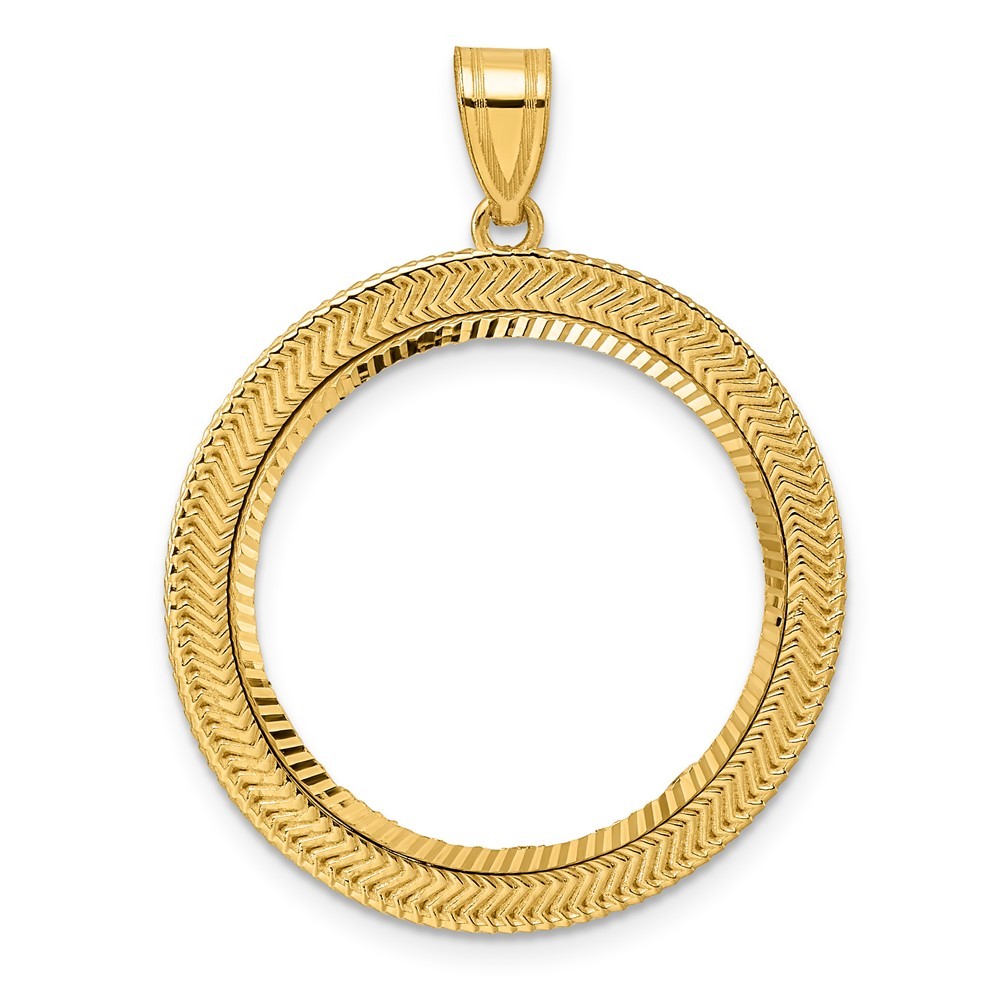 14k Diamond Cut Layered with 22.0mm Prong Coin Bezel Pendant