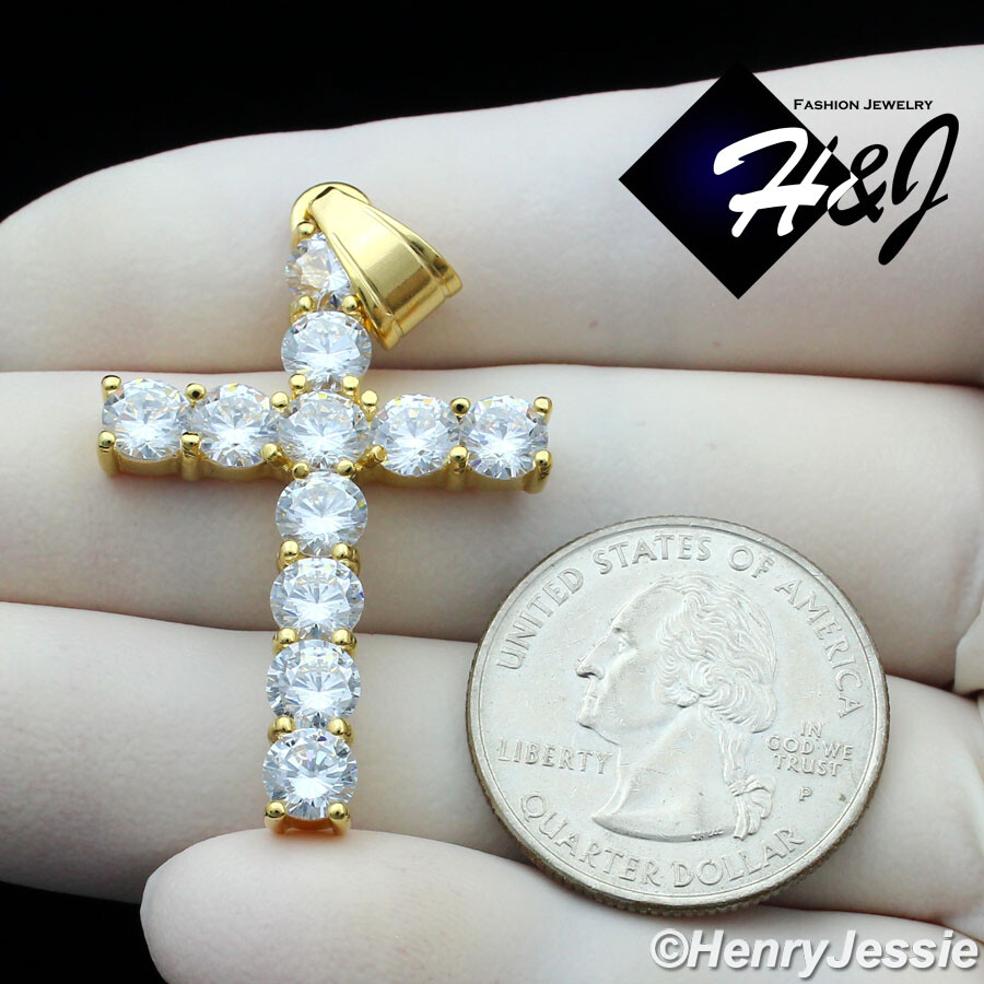 18″-36″MEN Stainless Steel 3mm Gold Plated Box Link Chain CZ Cross Pendant*127