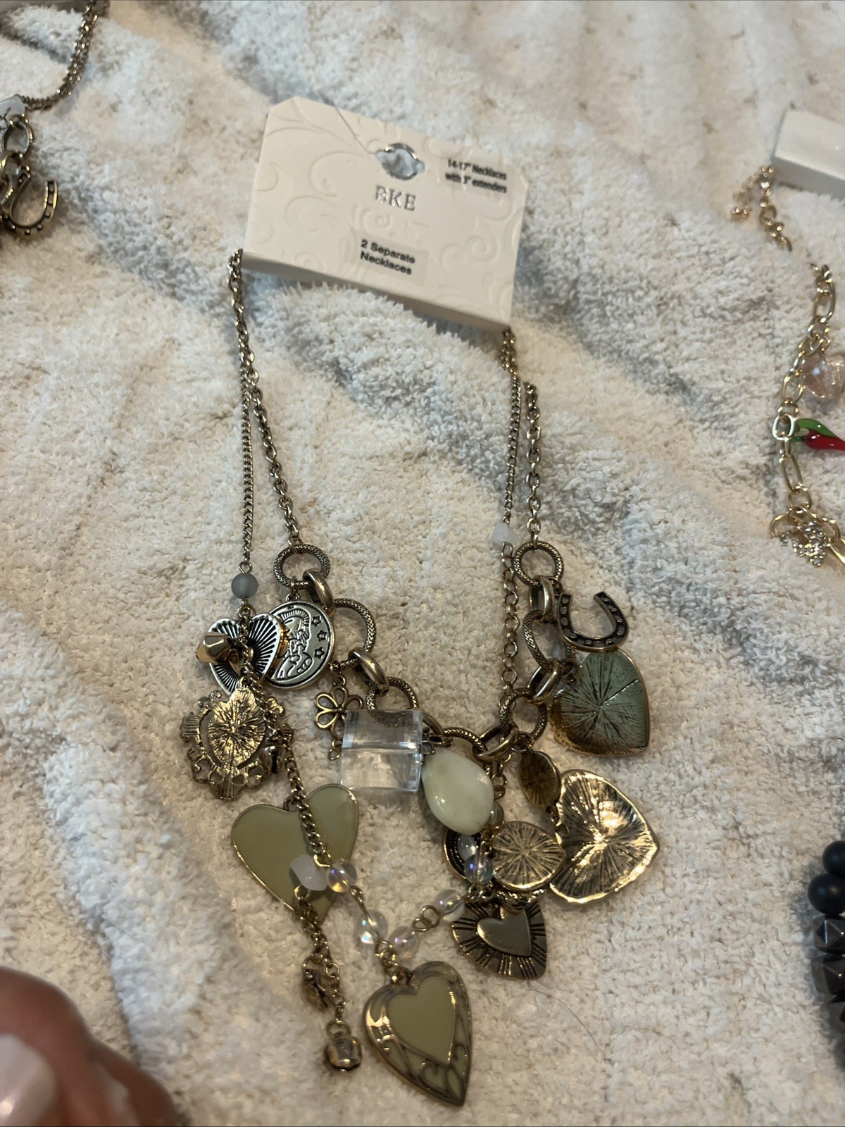 2 separate Chico’s Gold-Tone Beaded Charms Necklace 14-17 in