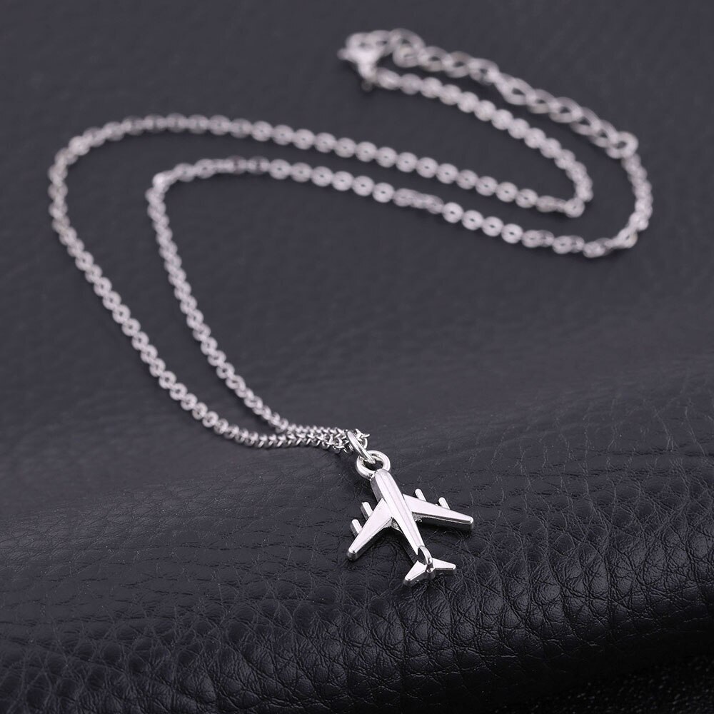 Simple Silver Color Aircraft Jewelry Sets Female Airplane Necklace & Earrings