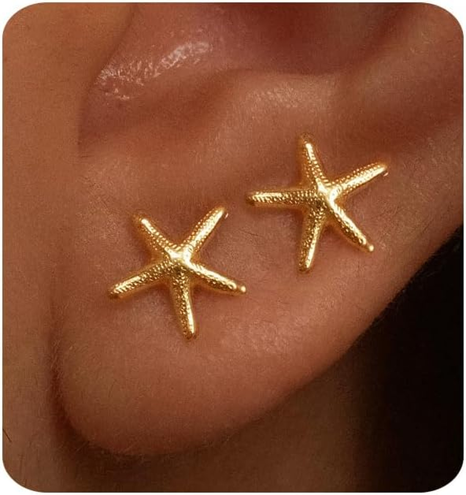 Gold Earrings for Women Small Starfish Studs 14K Gold Plated Dainty Lightweight