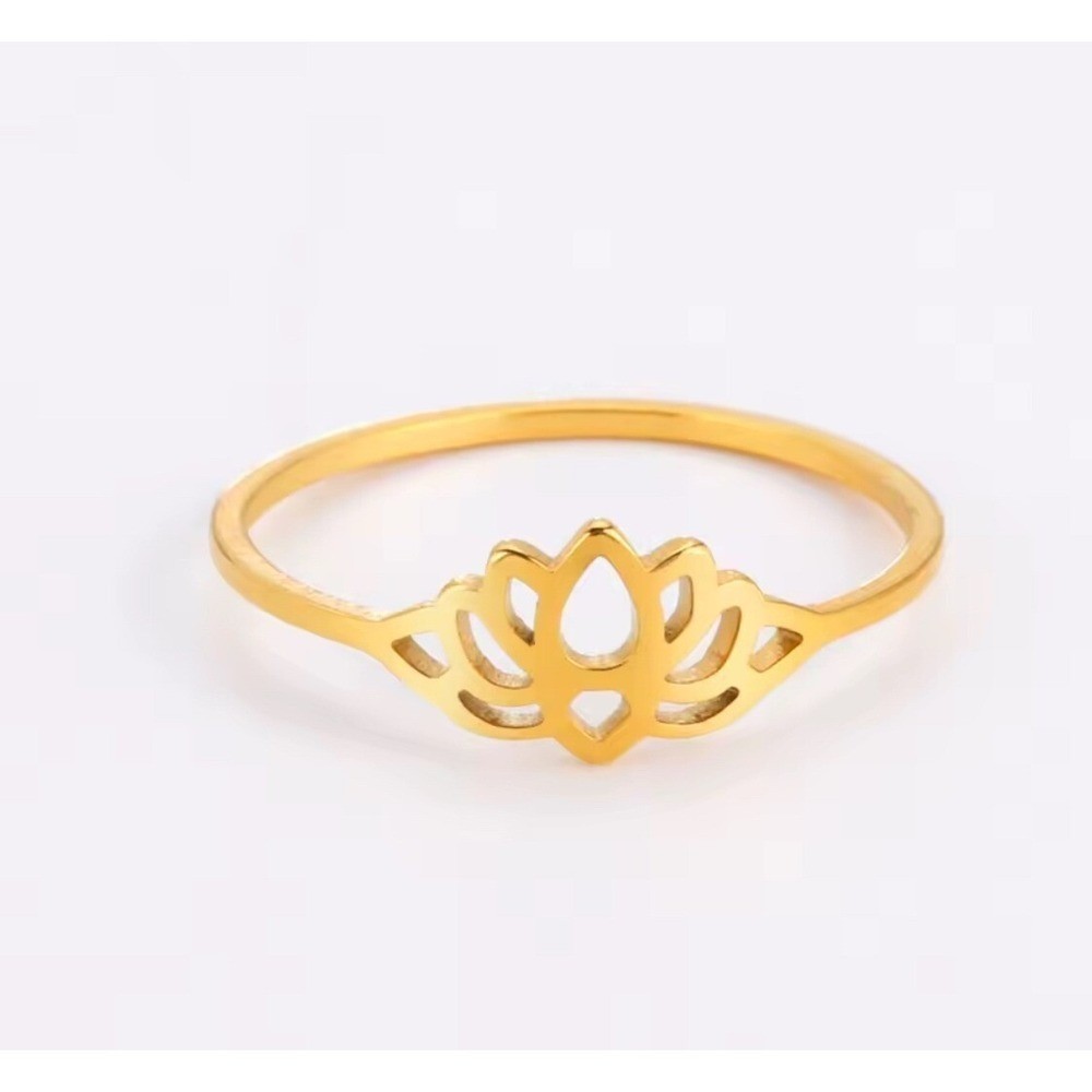 18k Over Silver Lotus Flower Ring Gold Minimalist Yoga Meditation Band. SZ 6