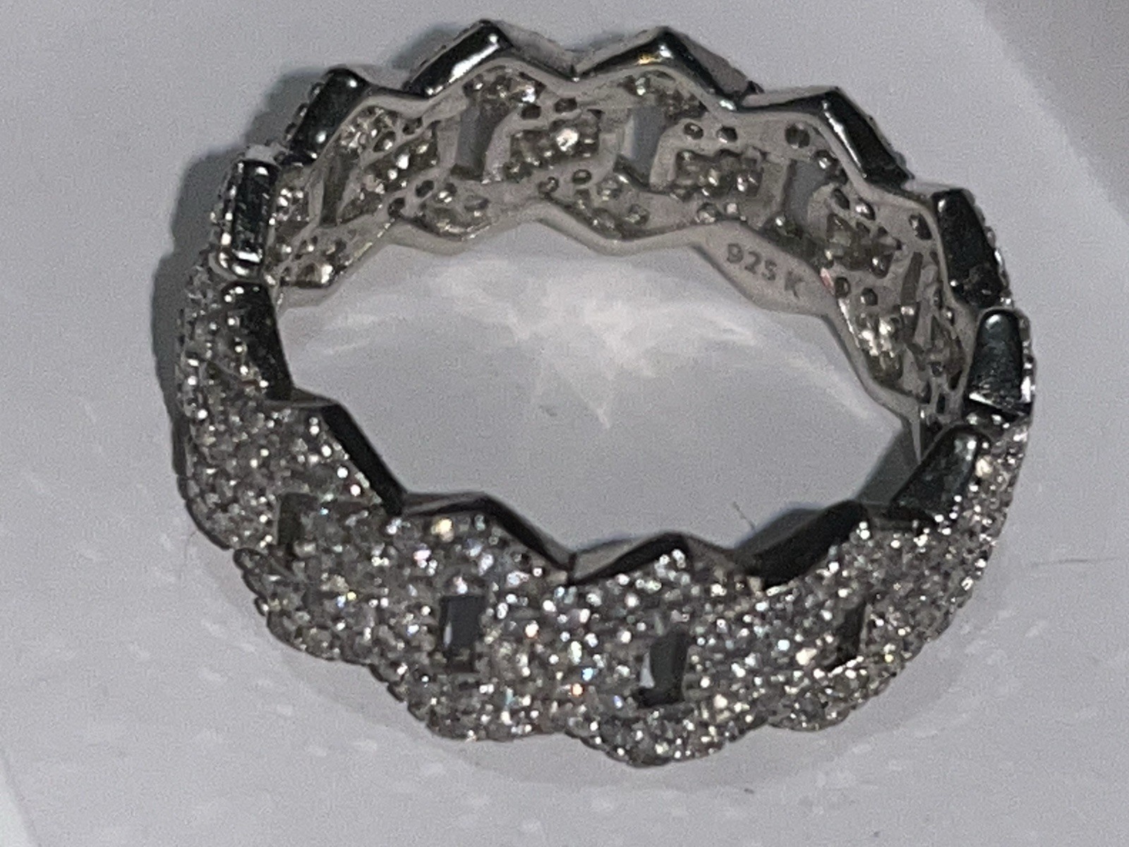 MEN WOMEN 925 STERLING SILVER FULL ICY CUBIC ZIRCONIA CUBAN CURB LINK RING
