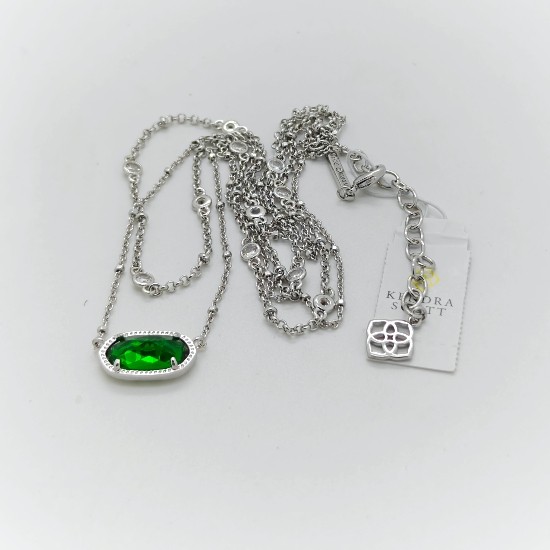 Kendra Scott Elisa Silver Crystal Multi Strand Necklace in Jade Green